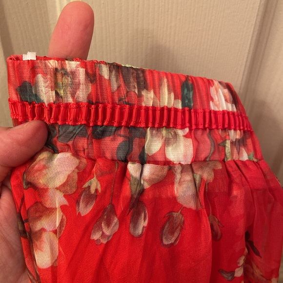 NWT Afibi Chiffon Skirt Red Forest Animal Print Owl Squirrel Rabbit Birds SZ M - Picture 11 of 16